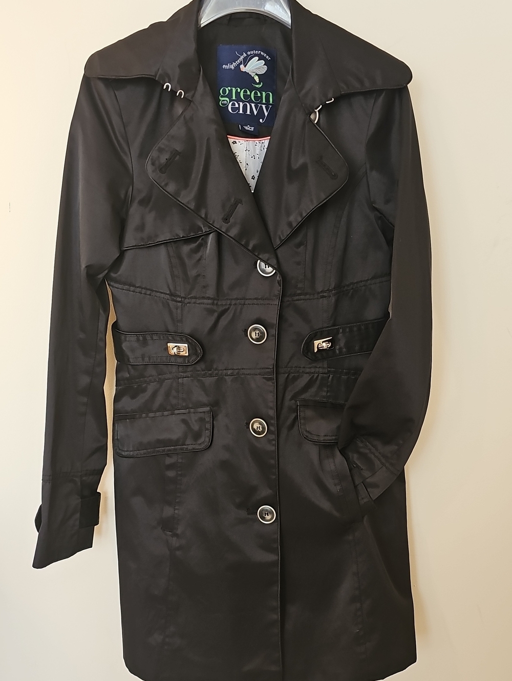 Green Envy Women's Size S Black Trench Coat